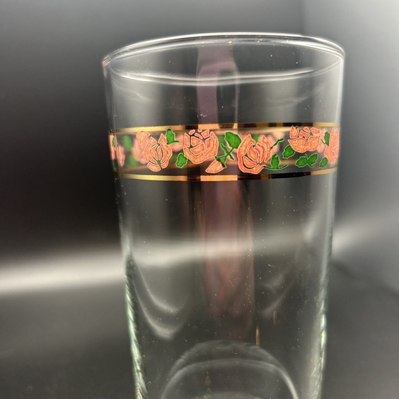 Vintage Libbey "PINK  ROSES" ~ Glass Tumblers ~ Rare 12oz 5.5" Set Of 4 - Picture 2 of 5